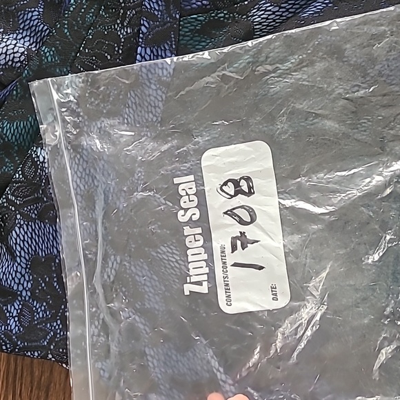 Le Chateau Blue Teal Strapless Sweetheart Black Lace Pockets Dress Cocktail S - Picture 7 of 11